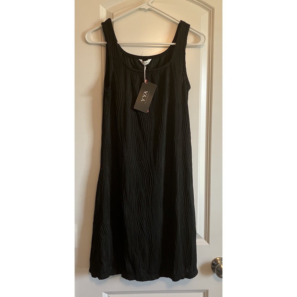 YYA Textured Tank Dress 34" Long Black Size Small C514
